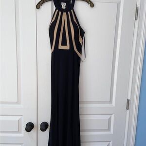 Cache Black and Nude Halter Evening Gown